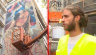 Lice devojke i ćilim na muralu u beogradskoj Knez Miletinoj