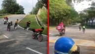 Kurir zaboravio na hranu i ušao u trku sa decom na biciklima