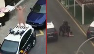Smučile joj se i korona i izolacija: Gola plavuša skočila na policijski auto, jedva je savladali