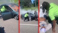 Ovako postupa heroj: Uleteo u zapaljeni auto i iz njega izvadio čoveka bez svesti