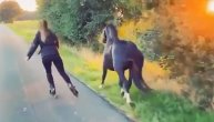 Kakva elegancija: Predivni crni konj i njegova najbolja drugarica svako jutro voze rolere