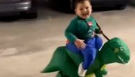 'Ajmo ruke gore za ljubitelje dinosaurusa: Razdragani dečak obožava svoj kostim "iz doba jure"