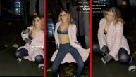 Ana Nikolić u brushalteru i čarapama pleše usred noći: Pevačica zađuskala ispred zgrade