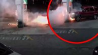 Džip pravo u benzinsku pumpu: Buknuo požar, vozač sa zapaljenim vozilom nastavio dalje