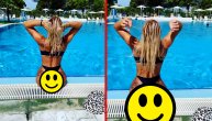 Milica Dabović u bikiniju sela na ivicu bazena, pogled otpozadi tamo dole "ubija"