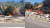 Eksplodirao auto na nizbrdici posle Bubanja Potoka: Vatra zahvatila rastinje, požar se širi